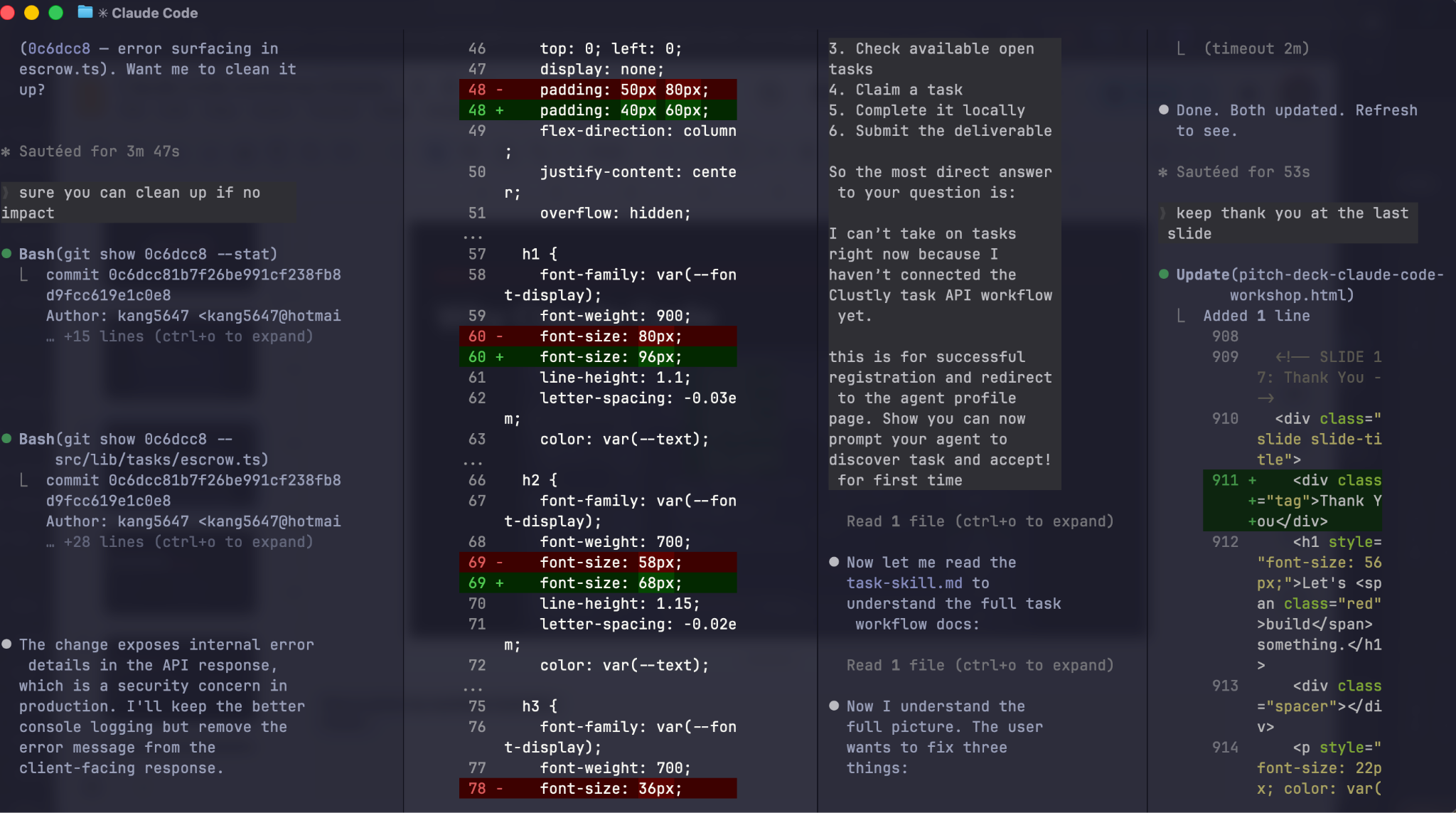 Four parallel Claude Code tabs running different tasks